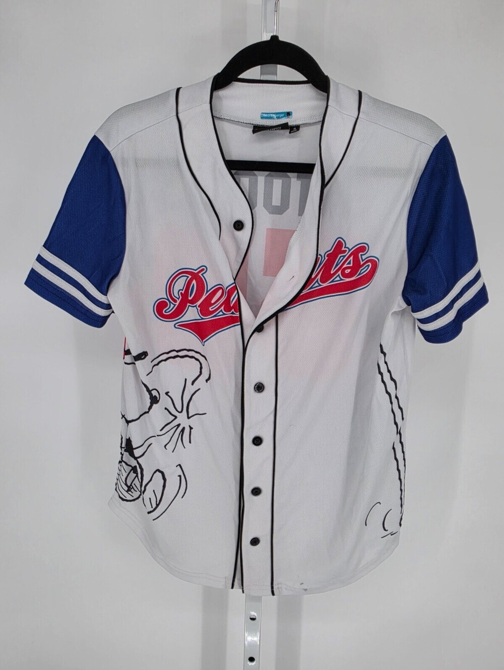 Womens Sz S Peanuts Snoopy short-sleeve button-front baseball jersey